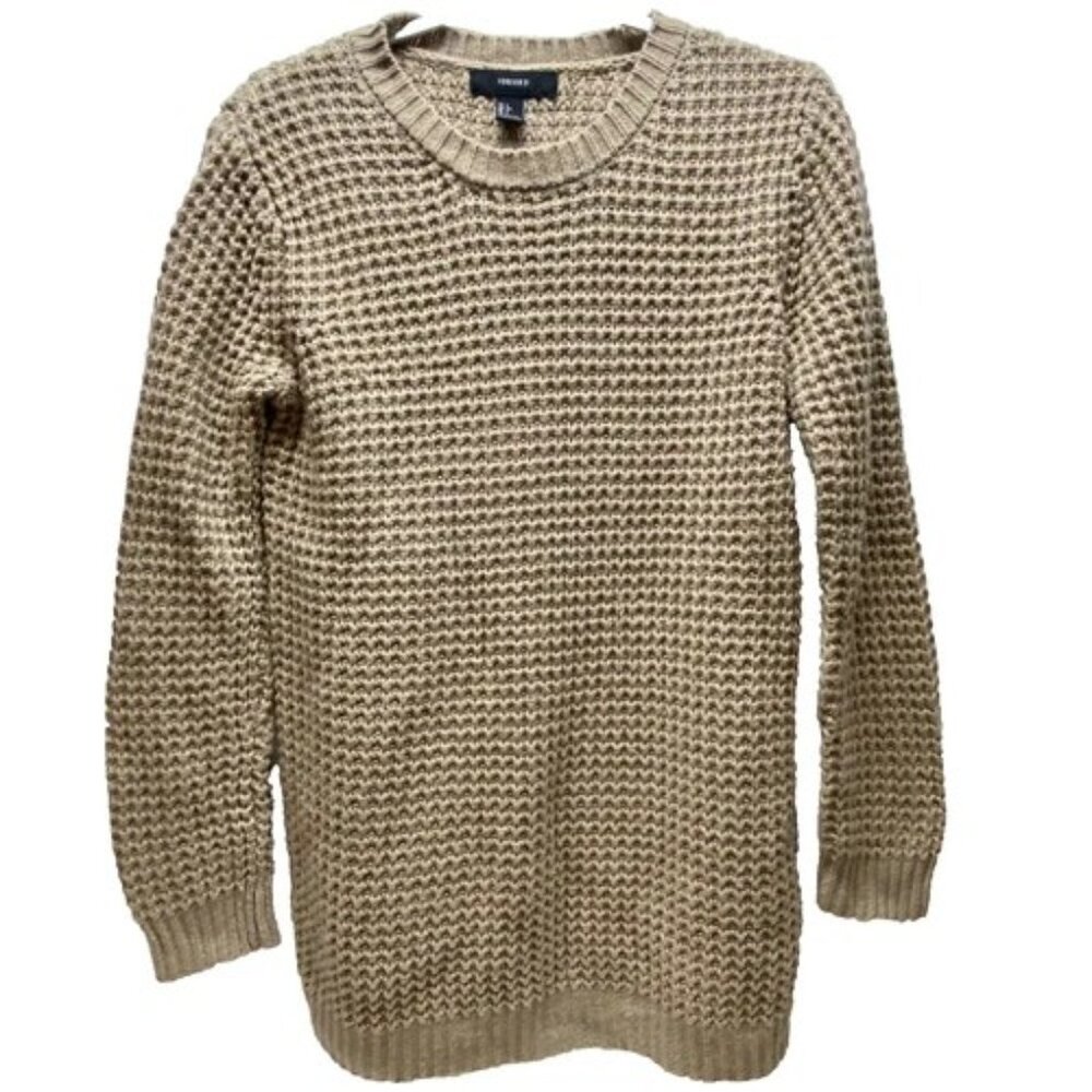 Forever‎ 21 Knit Sweater Women’s Large Tan Long Sleeve Pullover Cozy Tunic Shirt